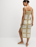 Cotton Rich Metallic Square Neck Midi Dress