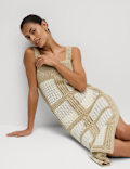 Cotton Rich Metallic Square Neck Midi Dress