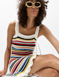 Cotton Rich Striped Knitted Mini Dress