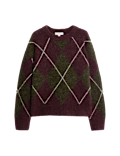 Wool Blend Argyle Crew Neck Relaxed Jumper