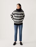 Recycled Blend Argyle Roll Neck Jumper