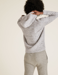 Textured Knitted Rib Sleeve Relaxed Hoodie