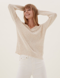 Textured V-Neck Jumper with Wool