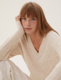 Textured V-Neck Jumper with Wool