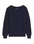 Ribbed V-Neck Jumper with Wool
