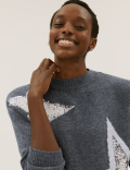 Sequin Star Crew Neck Relaxed Jumper