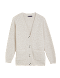 Ribbed V-Neck Relaxed Longline Cardigan