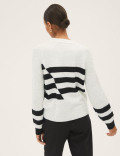 Ribbed Striped Crew Neck Relaxed Jumper
