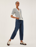 Cotton Rich Striped Ribbed V-Neck Cardigan