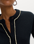 Gem Detail Crew Neck Cardigan with Wool