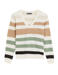 Supersoft Striped V-Neck Jumper