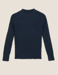 Soft Touch Ribbed Funnel Neck Fitted Jumper