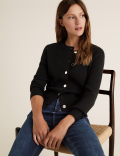 Soft Touch Crew Neck Button Front Cardigan
