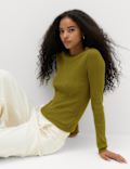 Ribbed Crew Neck Fitted Jumper