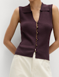 Ribbed Collared Slim Fit Knitted Top