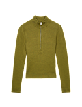 Ribbed Textured Half Zip Fitted Knitted Top