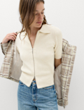 Collared Zip Up Slim Fit Cardigan