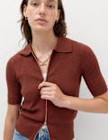 Collared Zip Up Slim Fit Cardigan