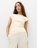 Ribbed Slash Neck Fitted Knitted Top