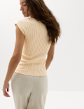 Ribbed Slash Neck Fitted Knitted Top