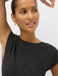Ribbed Slash Neck Fitted Knitted Top