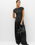 Ribbed Slash Neck Fitted Knitted Top