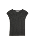 Ribbed Slash Neck Fitted Knitted Top