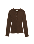 Ribbed Henley Neck Fitted Knitted Top