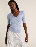 Knitted V-Neck Mock Wrap Top