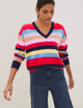 Pure Cashmere Striped V-Neck Jumper