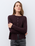 Pure Cashmere Crew Neck Button Front Cardigan