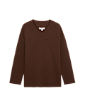 Ribbed V-Neck Longline Jumper