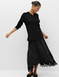 Ribbed V-Neck Longline Jumper