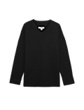Ribbed V-Neck Longline Jumper