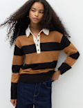 Striped Knitted Rugby Top with Wool