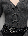 Sparkly V-Neck Bow Detail Cardigan