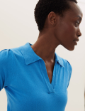 Polo Neck Short Sleeve Knitted Top