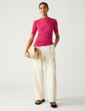 Ribbed Crew Neck Knitted Top