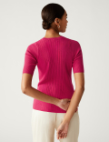 Ribbed Crew Neck Knitted Top