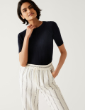 Ribbed Crew Neck Knitted Top
