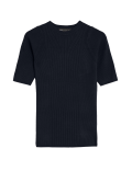 Ribbed Crew Neck Knitted Top