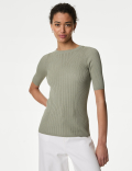 Ribbed Crew Neck Knitted Top