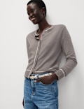 Crew Neck Tipped Detail Button Front Cardigan