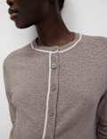Crew Neck Tipped Detail Button Front Cardigan