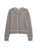 Crew Neck Tipped Detail Button Front Cardigan