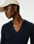 Ribbed Collared Fitted Knitted Top