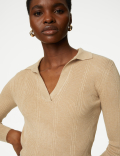 Ribbed Collared Fitted Knitted Top