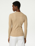 Ribbed Collared Fitted Knitted Top
