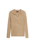 Ribbed Collared Fitted Knitted Top