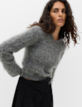 Wool Blend V-Neck Jumper with Mohair